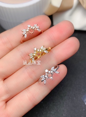 s925银饰品戒指空托圆形4*4mm代镶蓝宝石 祖母绿 碧玺 日韩礼物