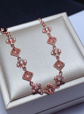 s925银手链空托方形3*3mm镂空精致 时尚精美 礼物饰品 m