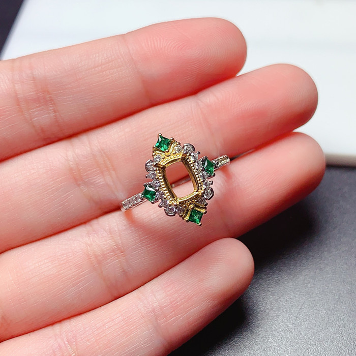 s925纯银活口戒指空托 女复古轻奢 长方枕形5*7mm未镶嵌  b