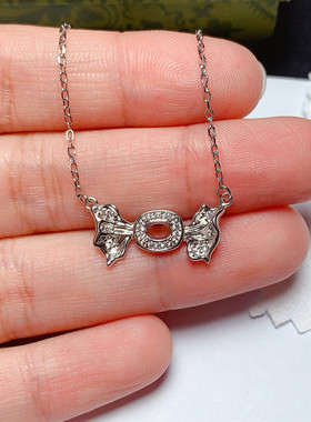 s925银锁骨链吊坠空托椭圆形3*4mm可爱精美时尚 diy彩宝代镶嵌