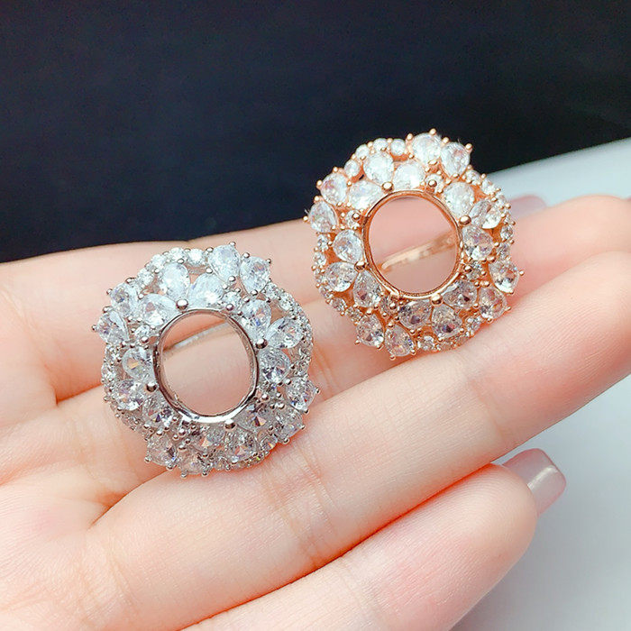 精工s925银戒指空托椭圆形10*12mm代镶 奢华气质女饰品  y