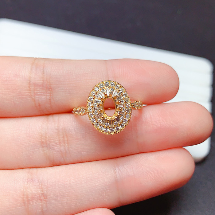 s925银戒指空托椭圆形4*6mm复古宫廷设计代镶红宝石 蓝宝石  y