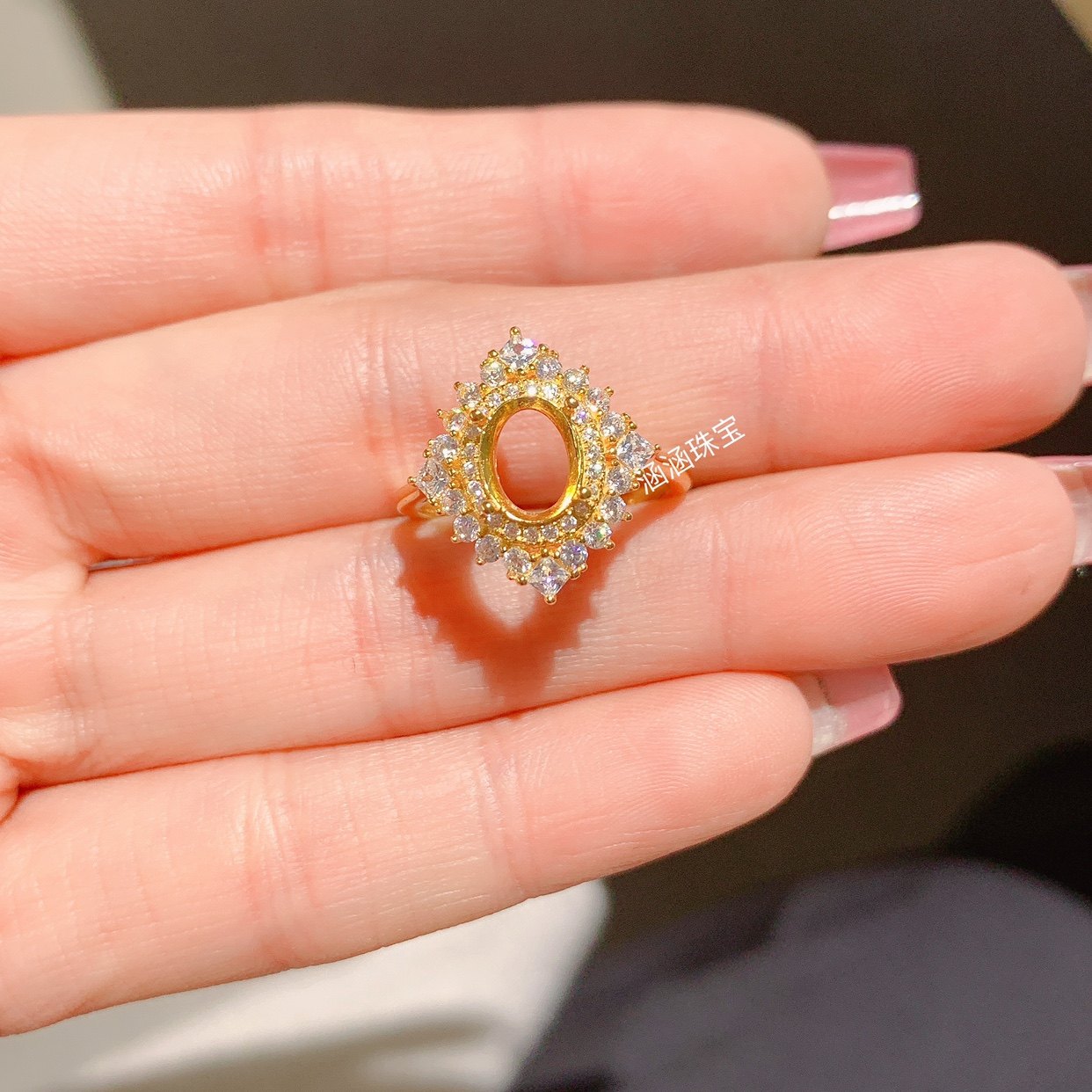 s925银戒指空托椭圆6*8mm豪华款代镶托帕石  碧玺 时尚清新 x