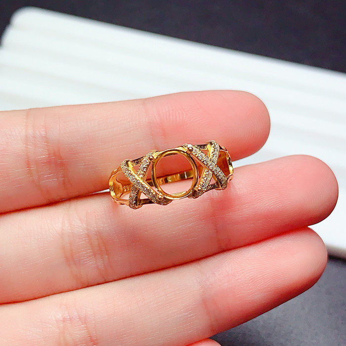 s925纯银戒指空托女饰品椭圆形7*8mm豪华大气未镶嵌  x