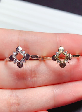 戒指空托方形4*4mm 简约小清新饰品s925银代镶黄水晶 石榴石  s