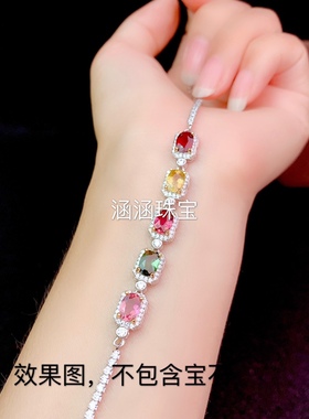 手链椭圆形玉石时尚风百搭银饰品