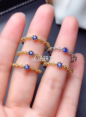 s925银戒指空托圆形蓝宝石玉石