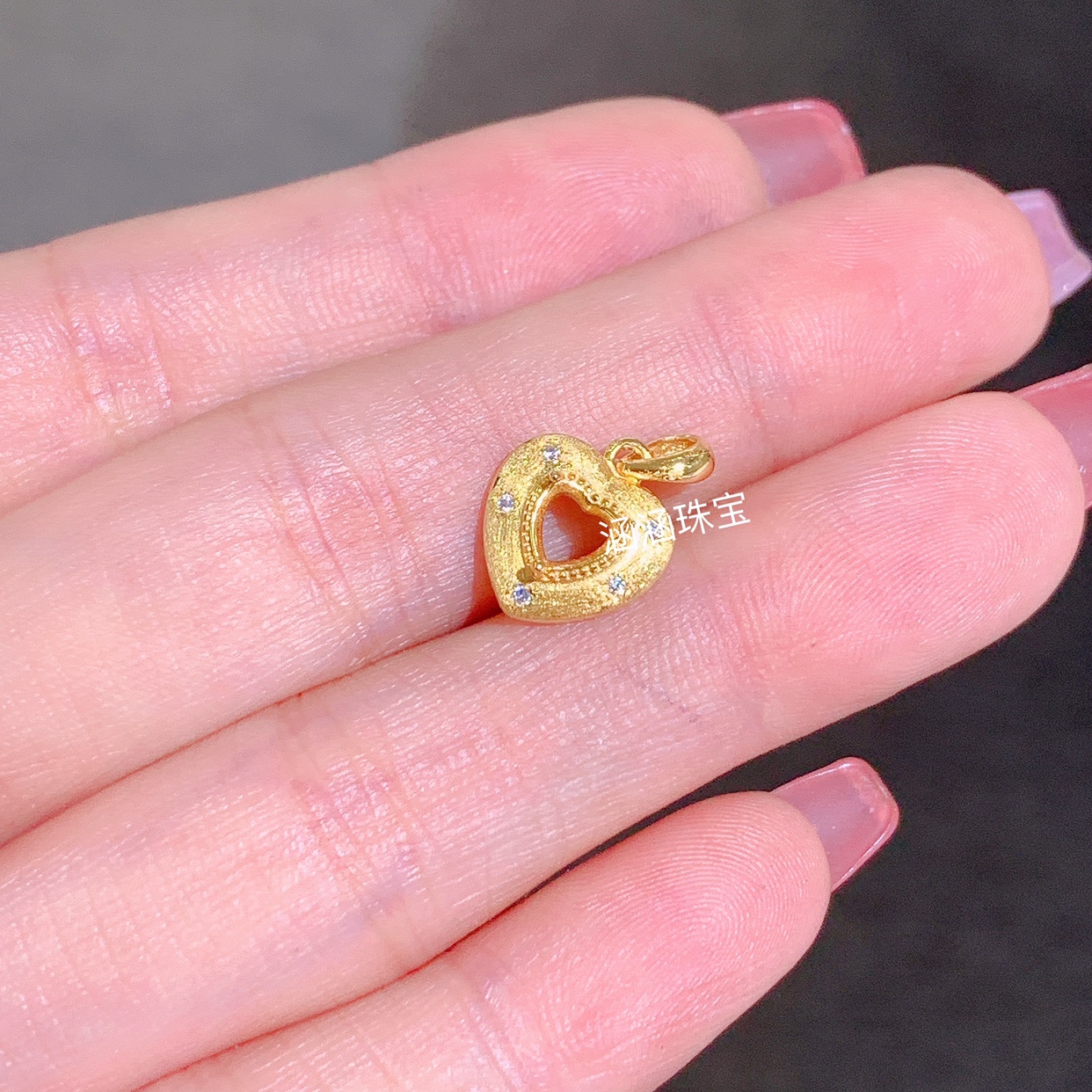 s925纯银吊坠空托古法银 心形 5*5mm代镶碧玺 托帕石 蓝宝石 日韩