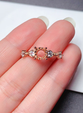 戒指空托圆形6*6mm 小巧精致 代镶月光石 翡翠 s925银  m