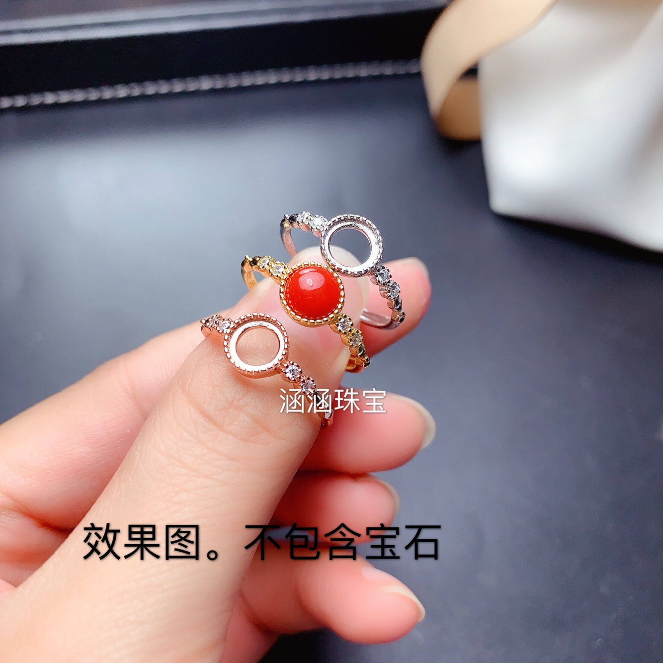 s925银包镶戒指空托圆形4*4 5*56*6mm代镶玉石 素面裸石 简单清新