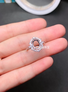 s925银饰品戒指空托椭圆形6*8mm代镶欧泊红宝石 托帕石 日韩礼物w