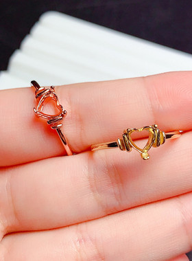 s925银戒指空托心形6*6mm简约设计百搭 代镶坦桑石 海蓝宝  J