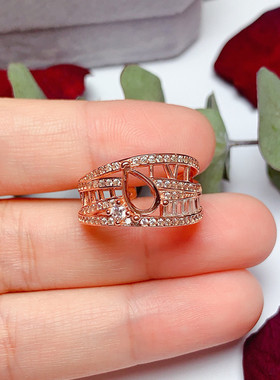 s925银戒指空托水滴形5*8mm小众个性时尚 代镶 蓝宝石 祖母绿 L