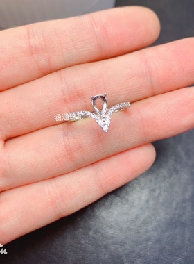 s925银饰品戒指空托水滴形4*6mm代镶海蓝宝 坦桑石 时尚百搭清新