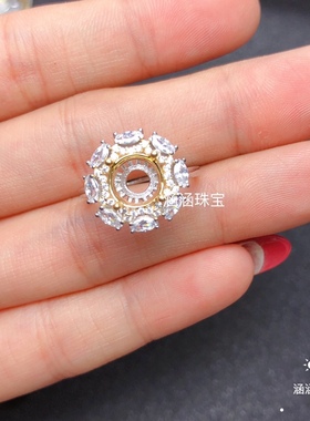 s925银饰品戒指吊坠圆形空托