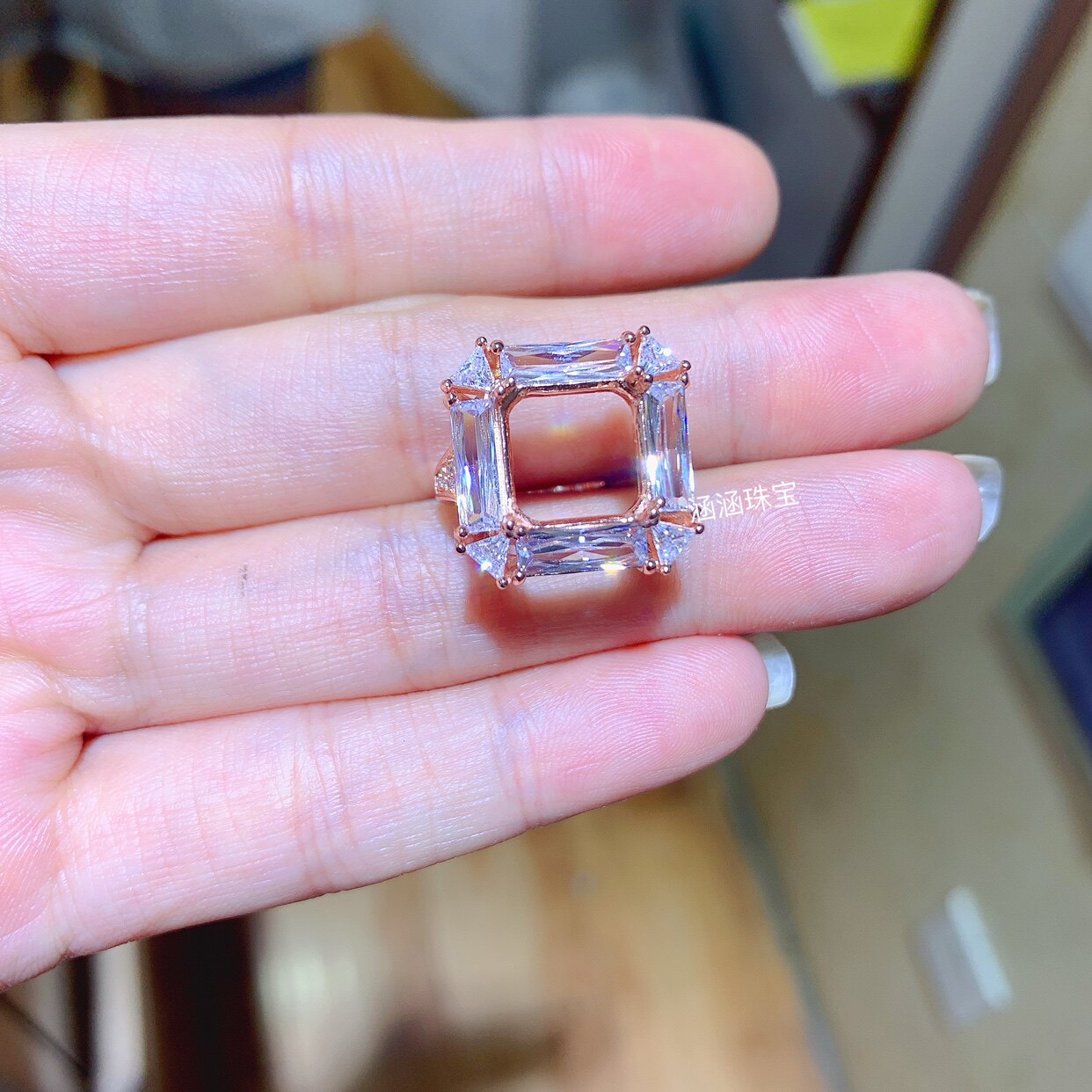 s925纯银戒指空托枕形方10*10mm代镶托帕石 黄水晶 芬达糖塔  s