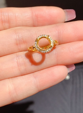 s925银戒指空托圆形5*5 6*6 8*8mm代镶碧玺 水晶 时尚清新百搭  x