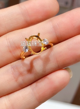 椭圆形代镶晶石电镀黄金色银饰品