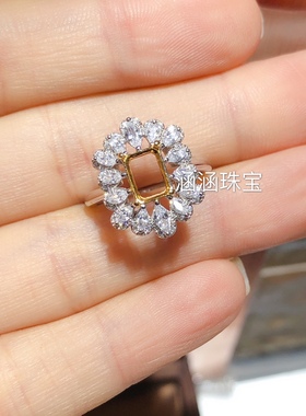 s925银饰品戒指空托紫晶长方形