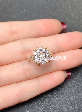 s925银饰品戒指空托豪华双色款 圆形6*6mm代镶托帕石 石榴石 日韩