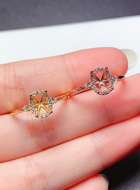 时尚清新 s925银戒指空托6*8mm 围钻四爪宝石底托 代镶嵌  m