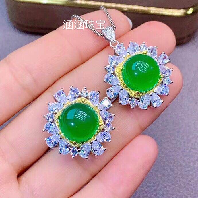 s925吊坠银饰品圆形豪华套装戒指