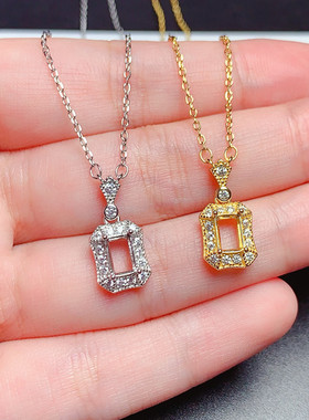 时尚气质s925银吊坠空托长方形4*6mm代镶透辉石 坦桑石  s