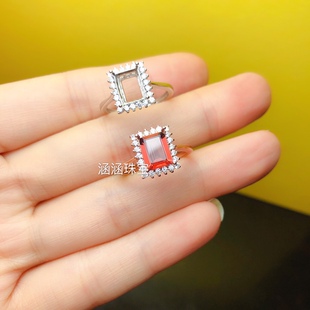 s925银饰品戒指空托大锆石款长方形3*54*6 5*76*8 7*9 8*10代镶嵌