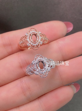 s925银饰品戒指空托的月光石时尚