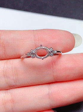 s925银戒指空托椭圆5*7/7*9mm简单时尚清新 代镶橄榄石 坦桑  m