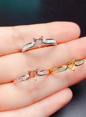 心形5*5mm戒指空托s925纯银清新简约爱心戒指 代镶坦桑碧玺  J