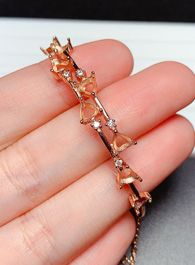 s925银手链空托心形8粒4*4mm甜美爱心款 学生 礼物未镶嵌  m