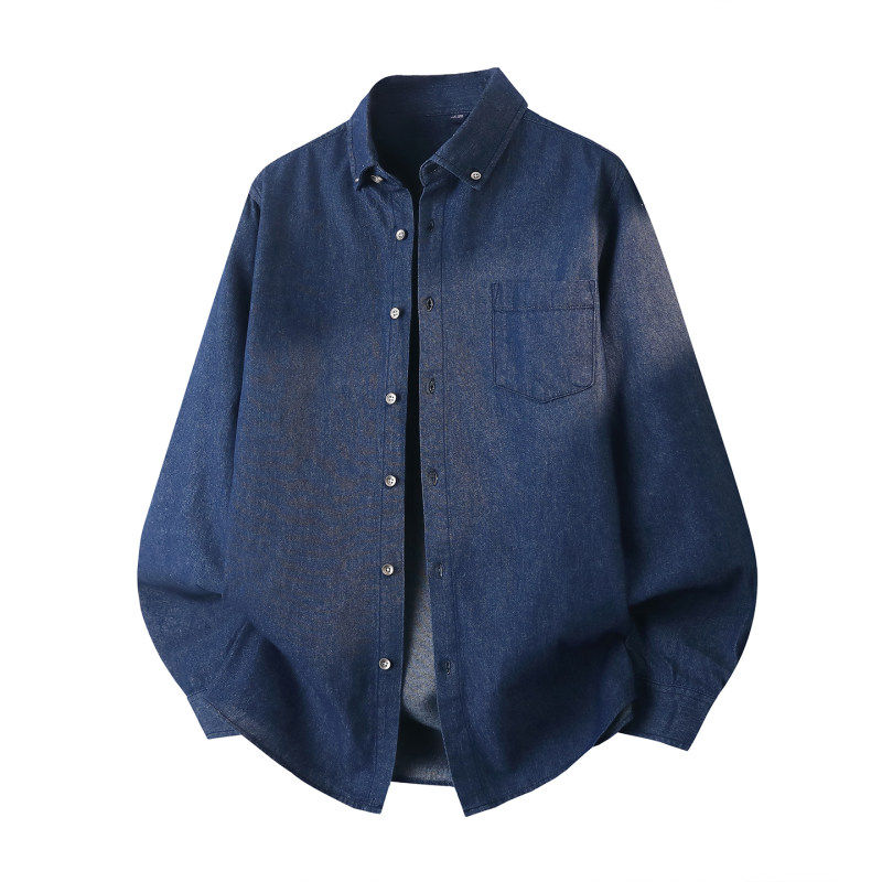 2026春装新款牛仔风长袖衬衫男宽松不挑身材休闲百搭翻领青年衬衣