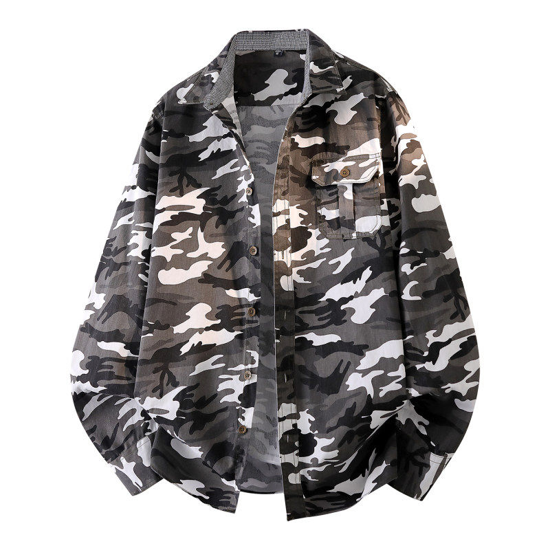 2026春装新款高街机能风迷彩衬衫男宽松痞帅炸街长袖上衣青年衬衣