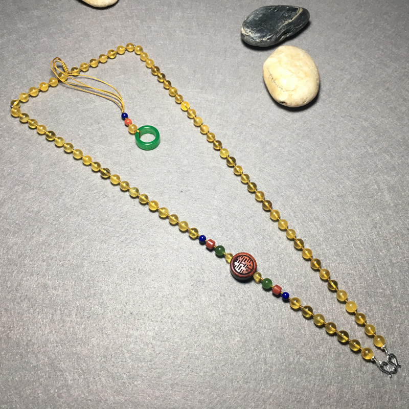 原创天然金珀佛牌链 手工多宝唐卡佛牌挂链南红蜜蜡吊坠挂绳