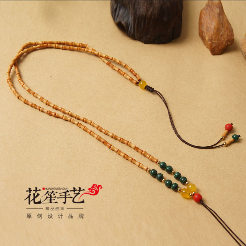 橄榄核孔雀石蜜蜡挂件绳佛牌链