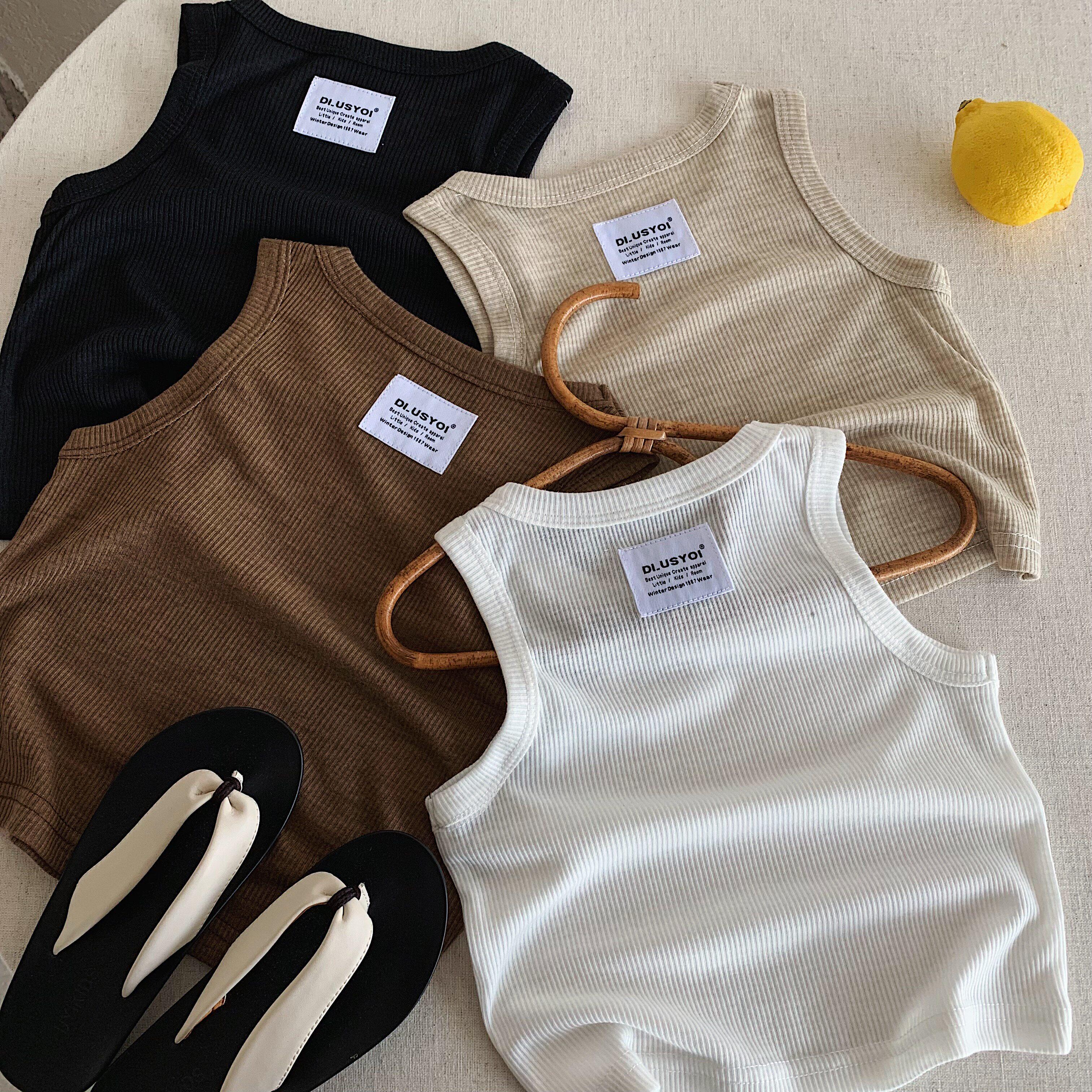 韩版专柜儿童工字背心薄2026新款男女童贴标夏装宝宝纯色无袖T恤