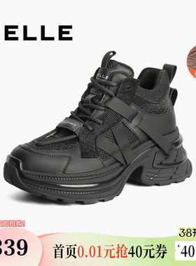 百丽女鞋子厚底高帮银灰色老爹鞋加绒新款冬休闲运动鞋C1M3DDM4