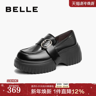 深口单鞋 百丽女鞋 黑色小皮鞋 通勤新款 3FBB3CA4 子厚底增高JK乐福鞋