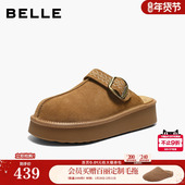 百丽复古半包勃肯鞋 女26春新厚底增高休闲可外穿包头拖鞋 B3055A预