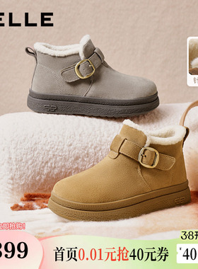 百丽厚底毛毛雪地靴女加绒冬新款棉鞋防滑保暖勃肯短靴子E4K1DDD5