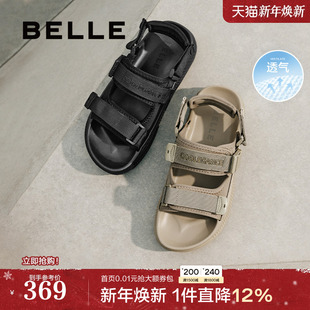 25夏新厚底魔术贴户外沙滩鞋 男士 子A1922BL5 休闲运动凉鞋 百丽男鞋