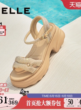 百丽厚底增高一字带凉鞋夏新款妈妈女法式休闲凉鞋D7Z2DBL5
