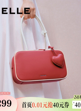 百丽包包女25礼盒红色新娘婚包送礼物大容量保龄球波士顿包X7269