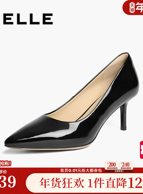 百丽女鞋子尖头裸色黑色高跟鞋新款亮面婚鞋浅口单鞋3O411AQ5