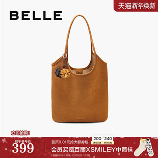 百丽包包女25秋新款 miu系复古绒面单肩手提大容量托特包BL856CX5