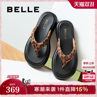 可外穿人字拖鞋 新款 子3R3E1BT5 女夏季 百丽夹脚趾罗马凉拖鞋