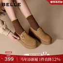 百丽女鞋子千层可颂厚底增高勃肯鞋女新款乐福休闲单鞋子E4S1DC预