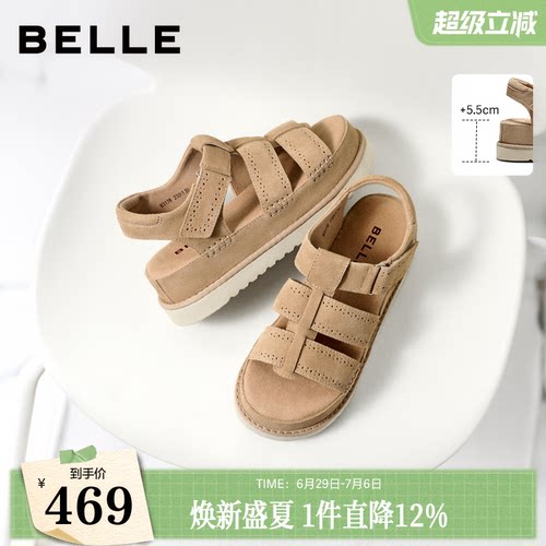 百丽女鞋子复古厚底运动罗马凉鞋2026夏季新款增高凉鞋B3176BL6