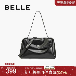 百丽包包女2025新款 油蜡手抓纹质感邮差包单肩斜挎小方包F3039CX5